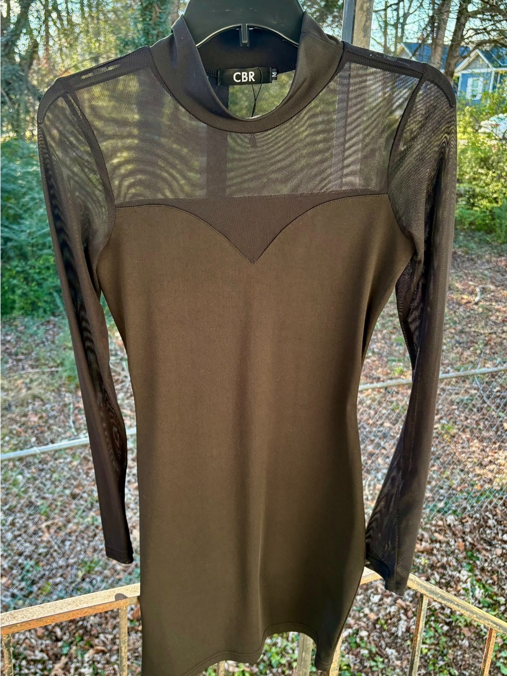 CBR Black Mesh-Panel Long Sleeve Dress